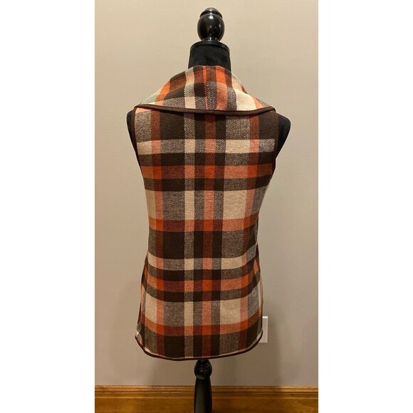 ETWO  Woman’s Vest Size Small Rust Brown Cream Plaid Versatile Stylish Warm - Picture 7 of 11